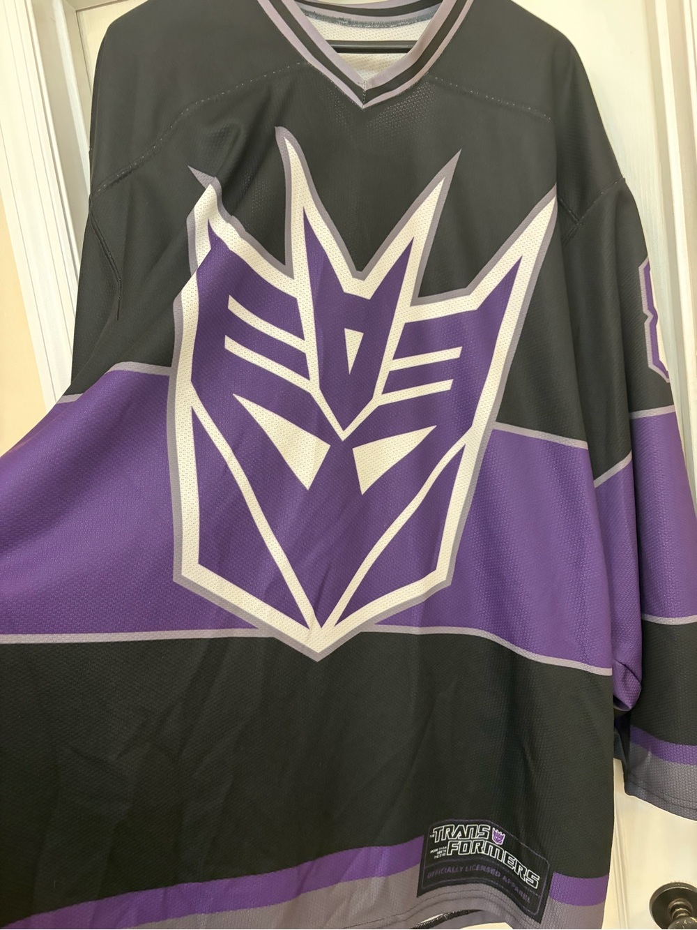 Men's Black & Purple Hockey Jersey with Decepticon Emblem